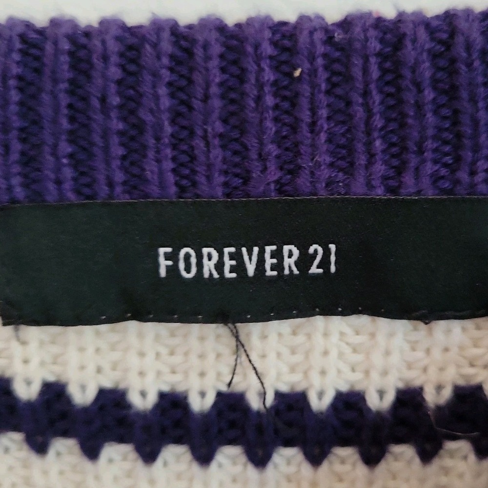 Forever 21 Pullover Side Tie Sweater Navy Blue Stripe Round Neck Nautical Preppy - Picture 11 of 11